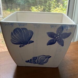Blue & White Ceramic Planter with bleeding Sea Motif hand painted made Portugal